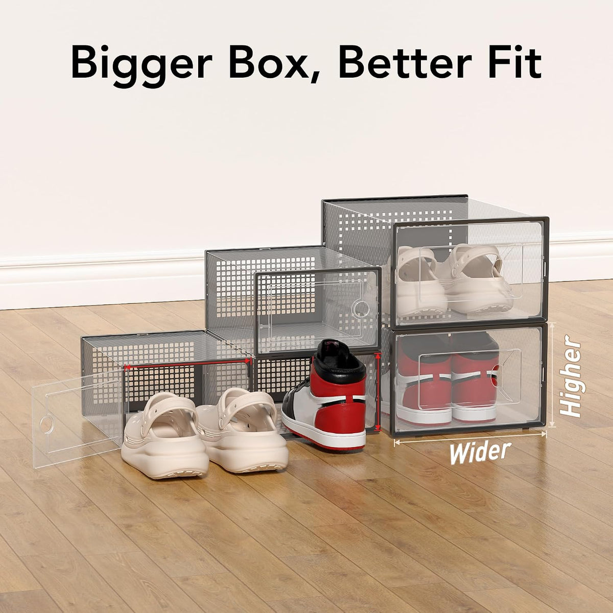 Foluck X-Large 15 Pack Shoe Storage Organizer Box Clear Plastic Stackable
