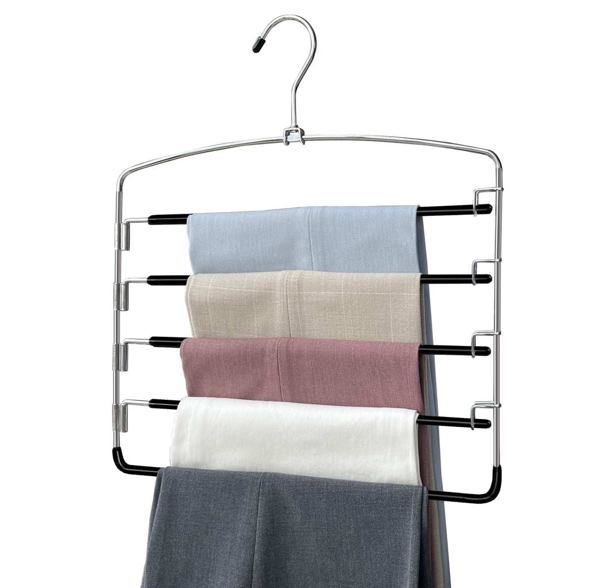 Pants Hangers 3 Pieces,5 Tier Closet Organizers and Storage Clothes Hanger,Hangers Space Saving with Swing Arm,Multiple Metal Hanger Clothes Organization for Pants Trousers Jeans Leggings Slacks