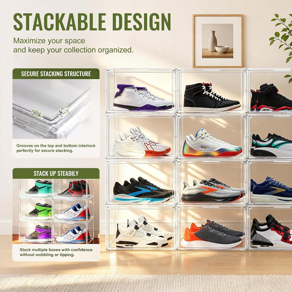 Heavy Duty Acrylic-Look Shoe Box, Size 14, Stack Everyday Footwear Storage