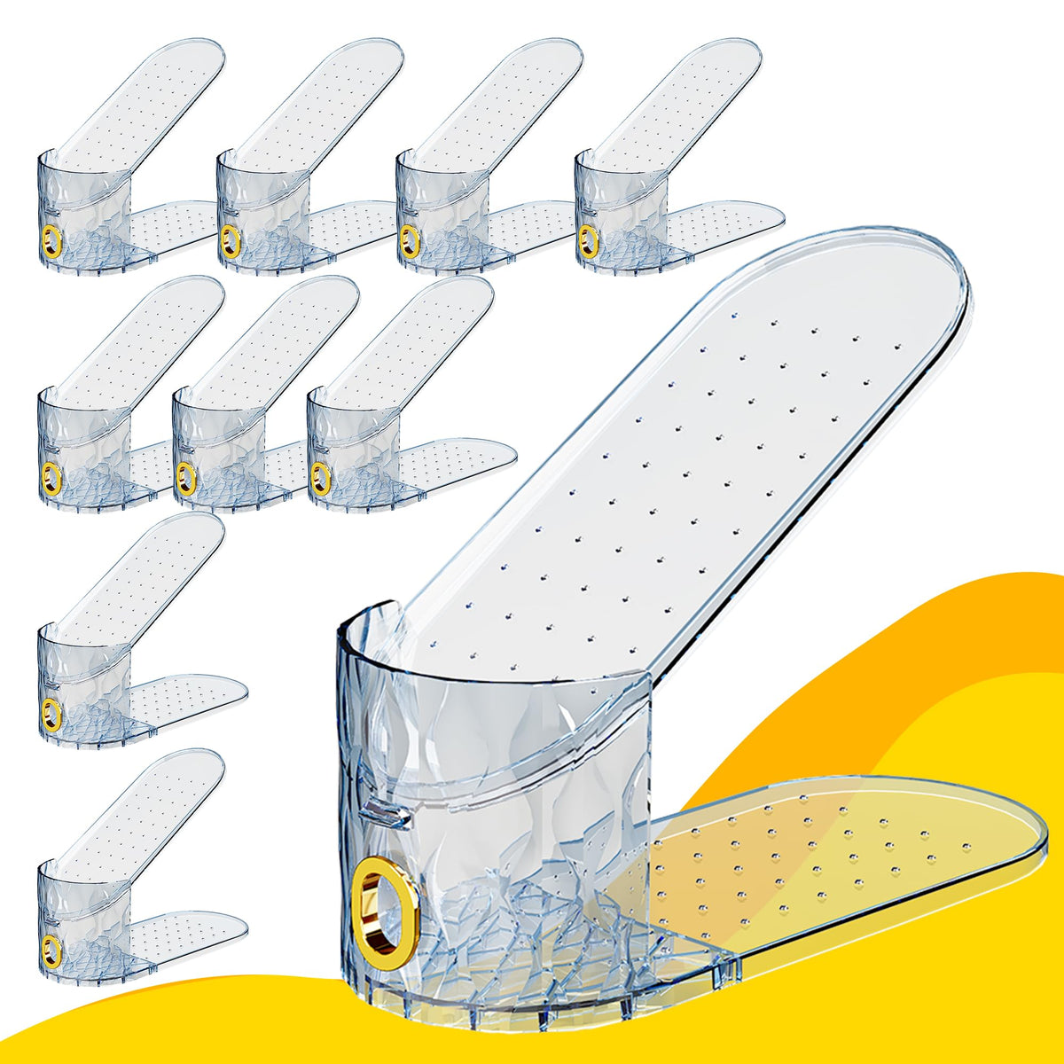 Shoe Slots Organizer, 15 Pack - Adjustable Shoe Stacker for Closet Storage, Clear Double Layer Space Saver, Durable and Stackable Shoe Holder for Sneakers Heels and Flat