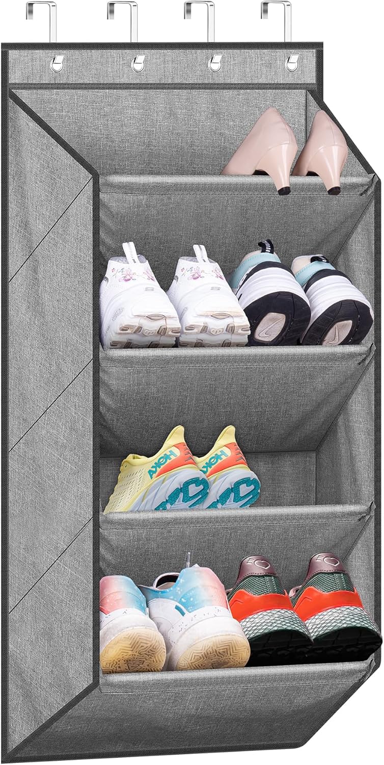 SLEEPING LAMB Over The Door Shoe Organizer for Closet with Large Deep Pockets, Narrow Shoe Rack for Door Hanging Boots Storage, Black