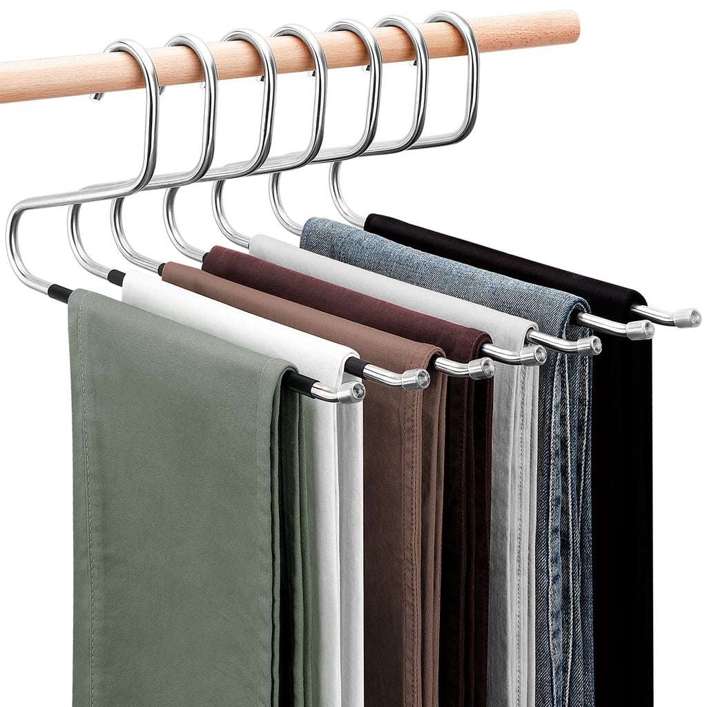 DOIOWN Open Ended Pants Jean Hangers - Stainless Steel Jeans Hangers 10 Pack 8 mm Thick, Versatile Non-Slip Hangers for Heavy Pants, Jeans, Trousers, Scarf, Space Saving Clothes Hangers for Women Men