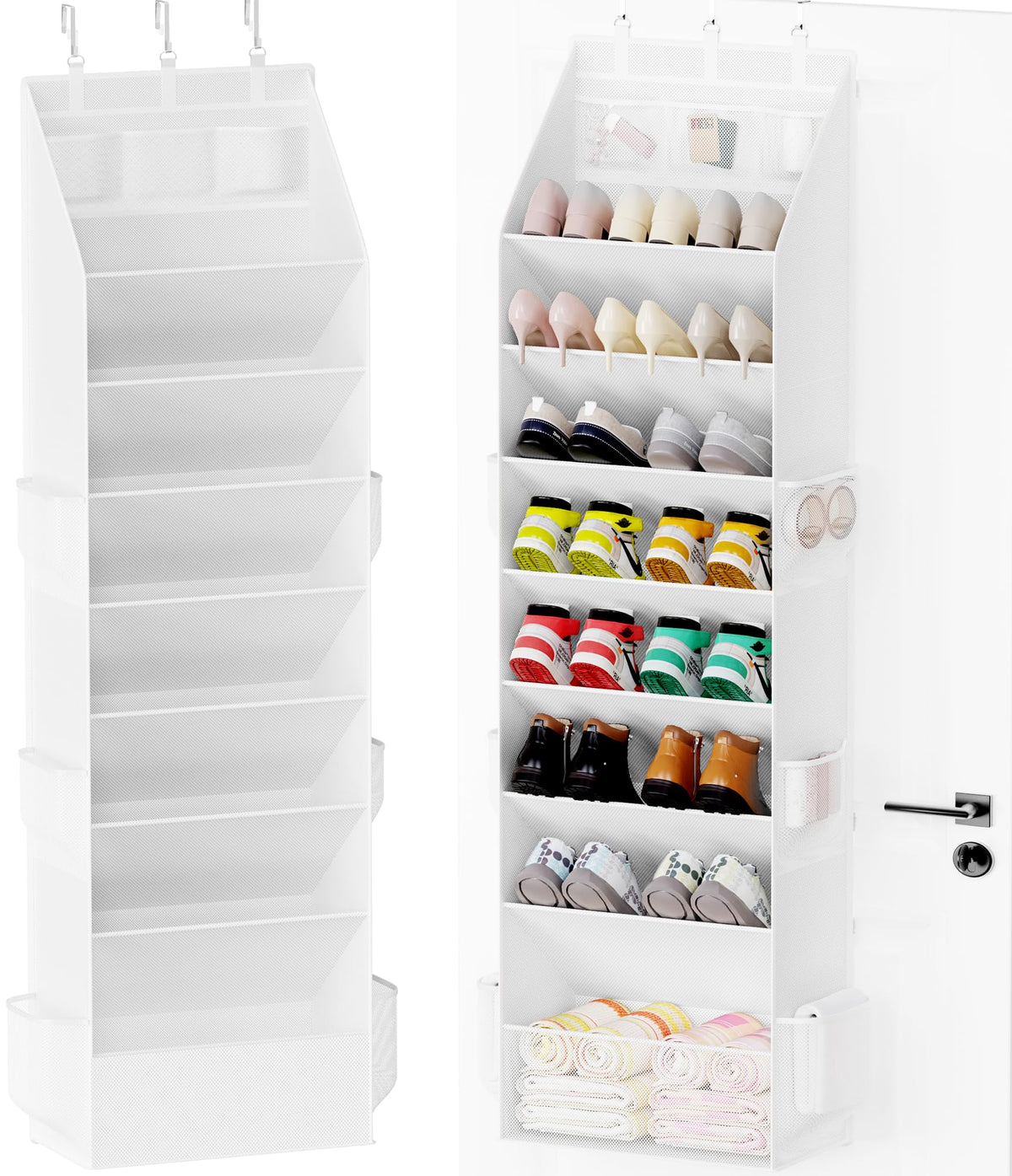 Criusia Shoe Organizer, Over the Door Shoe Organizer, Hanging Closet Shoe Storage with Large Deep Pockets, Fits 16–24 Pairs of Sneakers, Sandals, Boots, Gray