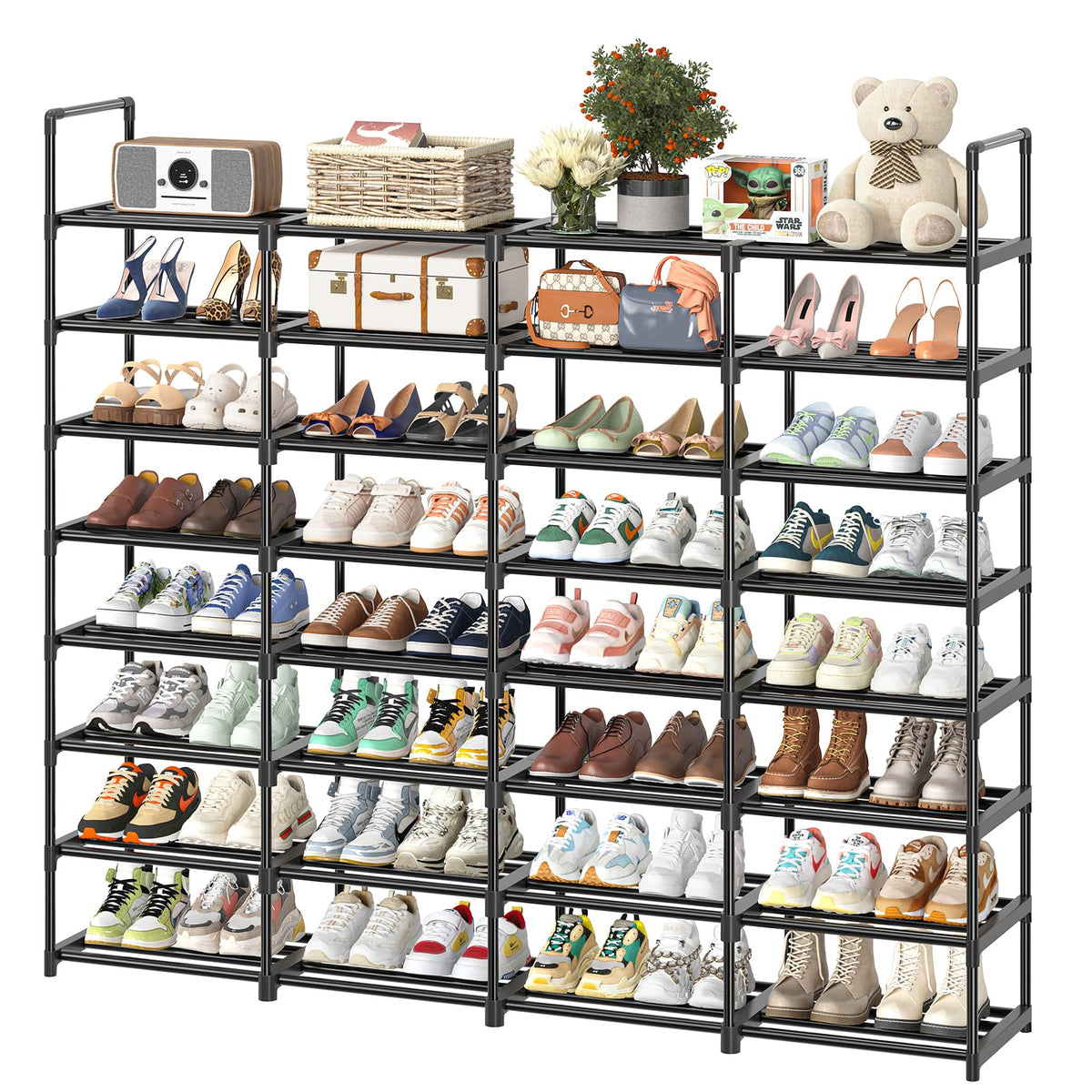 Simple Trending Tall Shoe Rack Storage Holds 40 Pairs, 10 Tier Shoe Organizer Shelf Large Capacity for Entryway Closet, Black