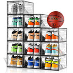 12 Pack Thicken & Sturdy Clear Shoe Storage Organizer with Magnetic Door, Shoe Boxes Clear Plastic Stackable for Closet, Shoe Rack for Sneaker Boot Container, Shoe Cabinet Fit up to US Size 12