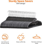 Amazon Basics Non-slip Heavy Duty Space Saving Plastic Hangers with Rubber and Horizontal Bar, Lightweight, Gray, Pack of 50