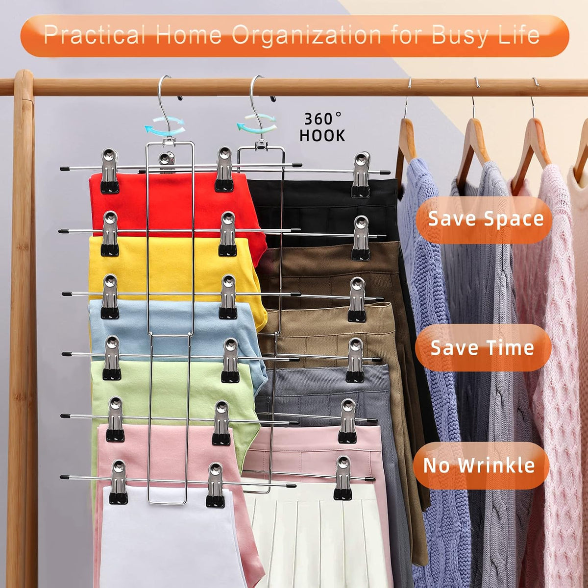 3 Pack Pants-Hangers-Space-Saving, 6 Tier-Closet-Organizers-and-Storage