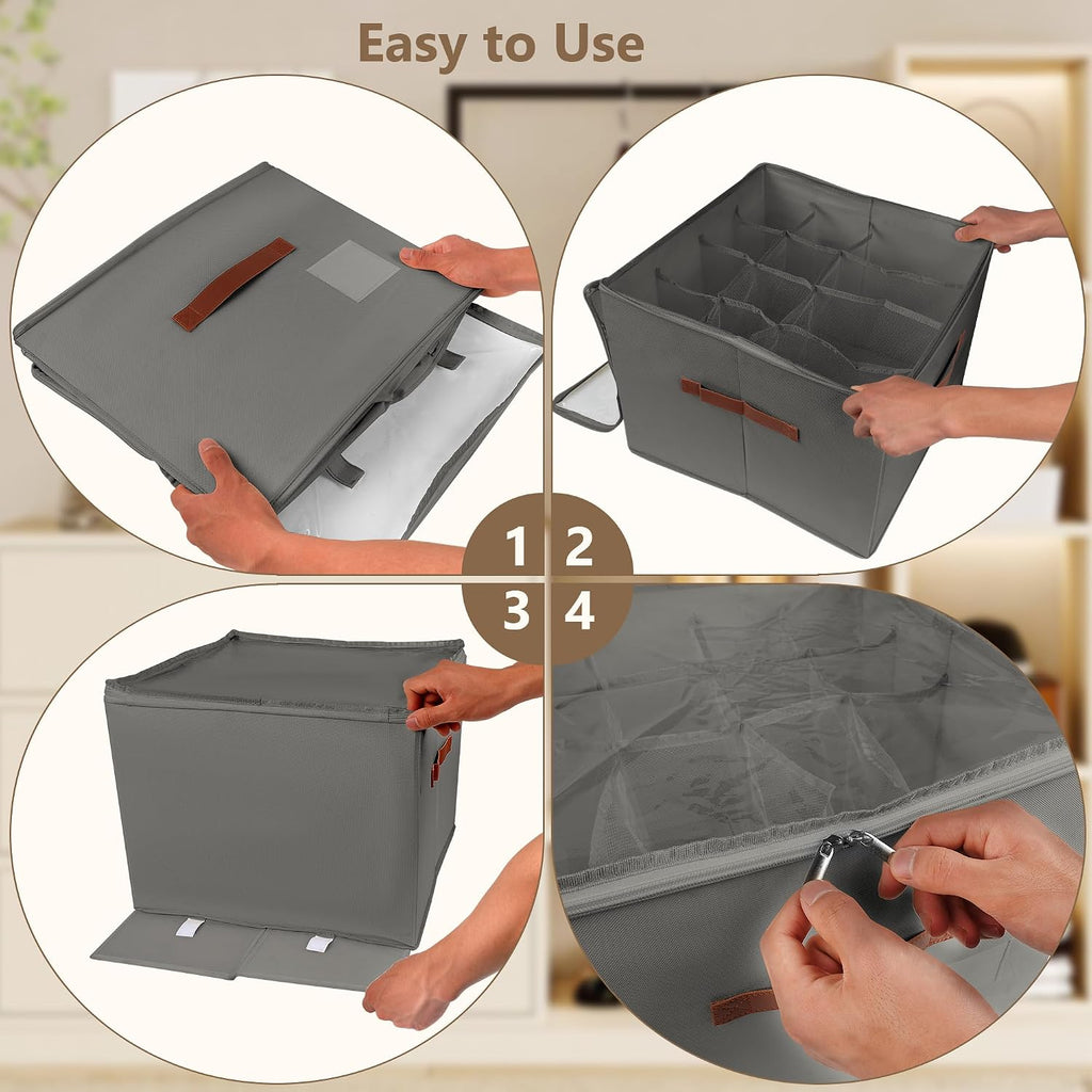 Vincona Shoe Organizer for Closet, 2 Pack Foldable Shoe Storage Bins with Clear Cover & Handles, 16-Compartment Shoe Box for Sneakers, Heels, Boots, Space-Saving Shoe Rack for Entryway, Dorm, RV