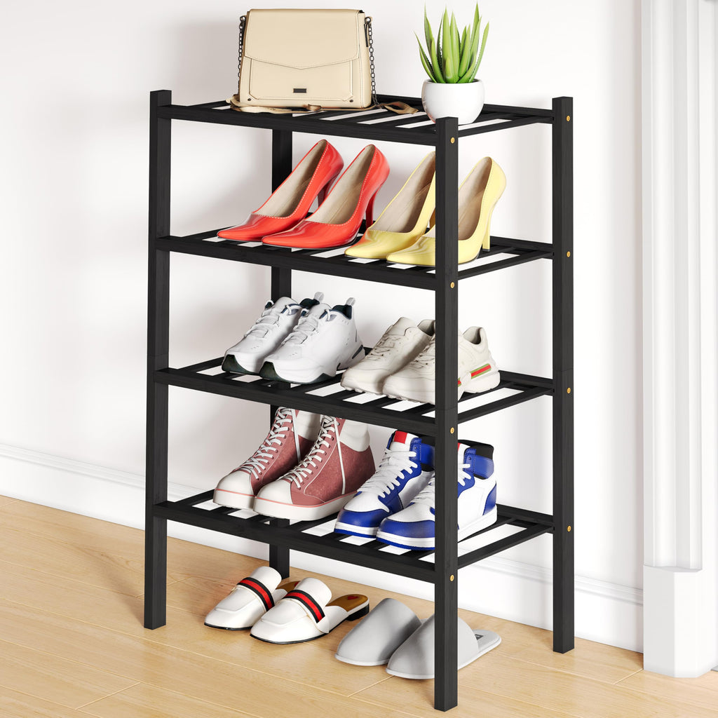 Smiry Bamboo Shoe Rack, 12 Vertical Slats, 3 Tier - 26.8" Wide, Natural