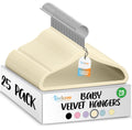 TechZoo 50 Premium Baby Velvet Hangers - 11.8" Non-Slip, Ultra-Slim Space-Saving Children Closet Hangers - 360° Swivel Hook, Strong & Durable Infant & Toddler Clothes Hangers for Wardrobe - Ivory