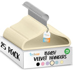 TechZoo 50 Premium Baby Velvet Hangers - 11.8" Non-Slip, Ultra-Slim Space-Saving Children Closet Hangers - 360° Swivel Hook, Strong & Durable Infant & Toddler Clothes Hangers for Wardrobe - Ivory