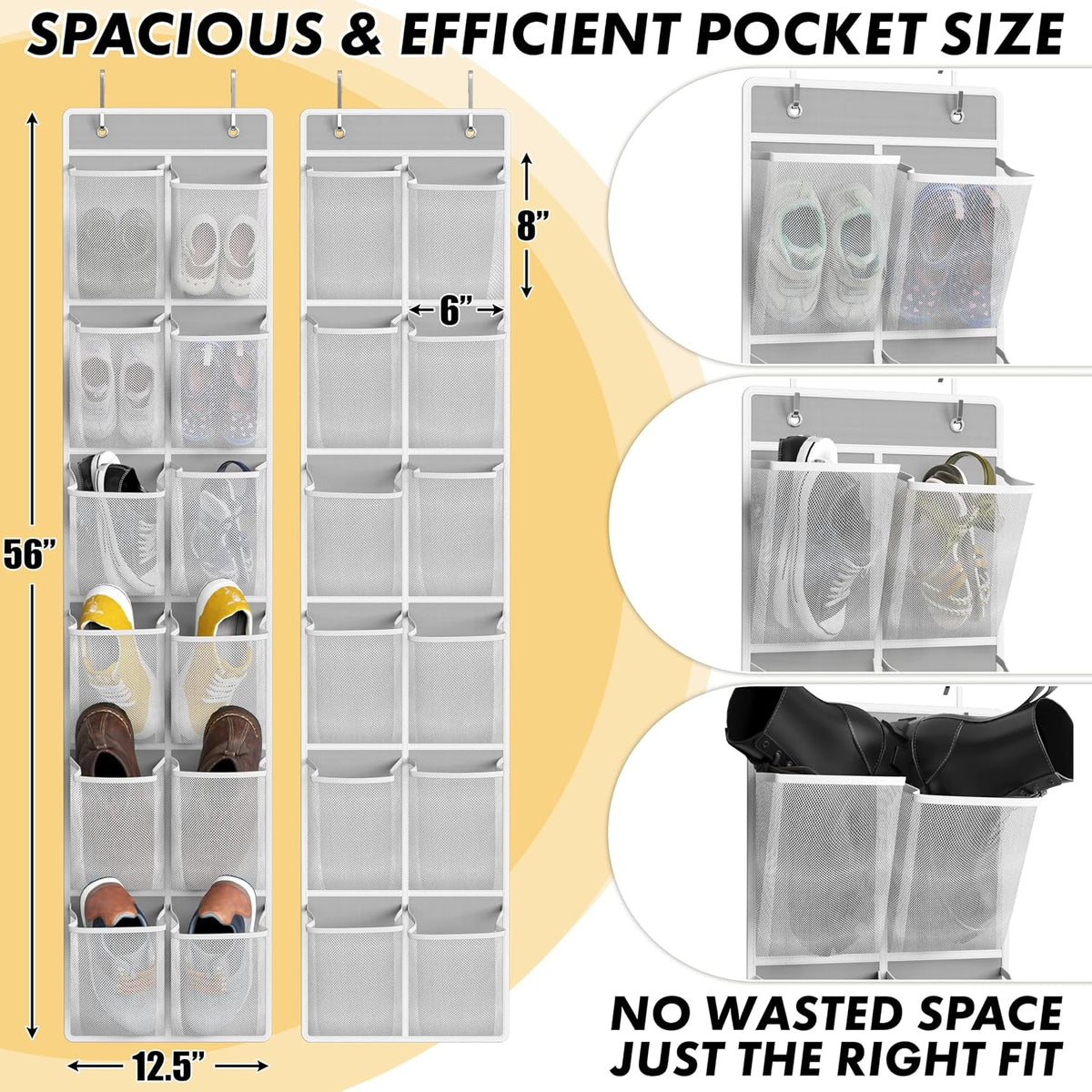 Simple Houseware 12 Pockets Large Over Door Shoe Organizer, 2 Pack, Gray