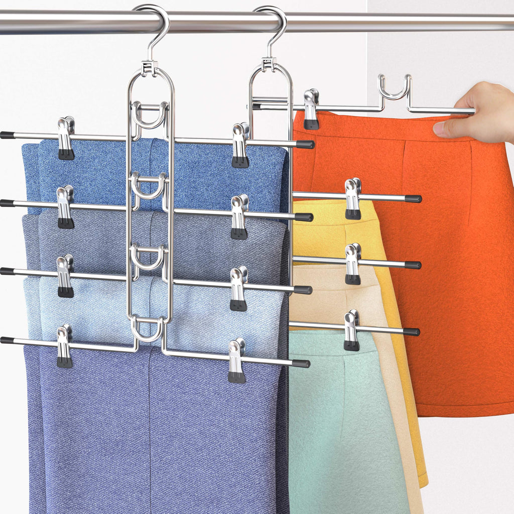 Pants Hangers With Clips, Newly Upgraded Detachable Space Saving Hangers for Skirts, Shorts & Trousers with Non slip clip,Heavy Duty Skirt Hangers - Hanging Closet Organizer And Storage,Patent Pending