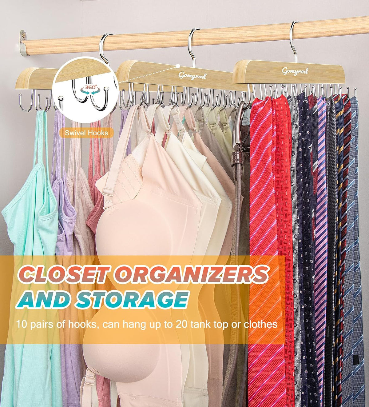 Gomyrod Tank Top Hanger, 2 Pack w/40 Hooks Bra Hanger for Closet Organizer