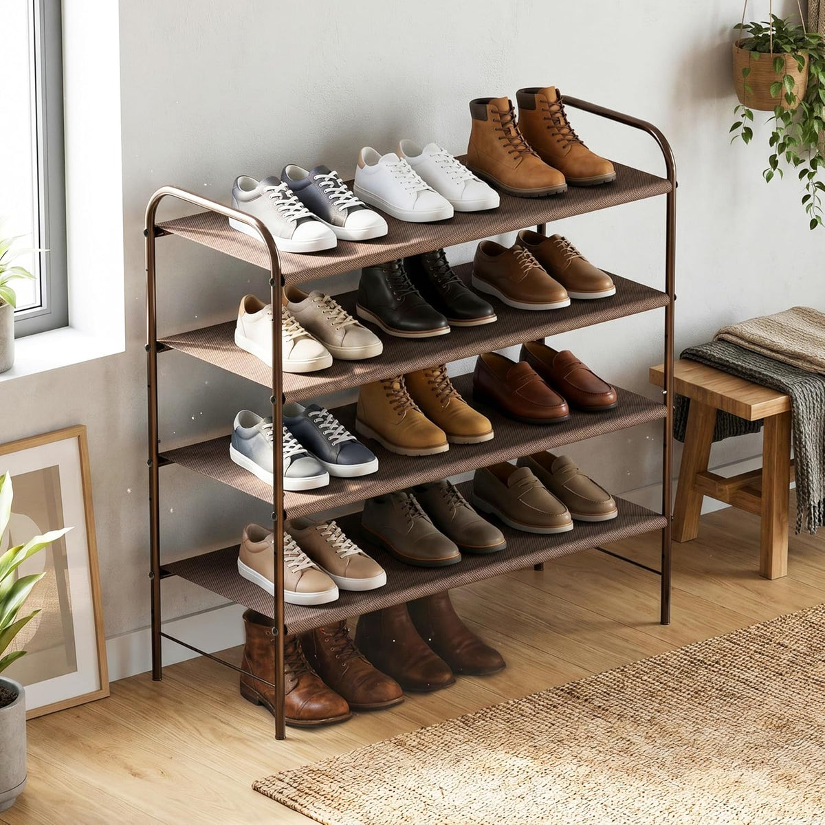 Simple Houseware 4-Tier Shoe Rack Storage Organizer, 12-20 Pair, Bronze