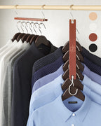 MORALVE Space Saving Hangers for Closet – 4 Pack European Beechwood 6-Tier Shirt Organizer with 360° Swivel Hook – Collapsible Clothes Hanger for Closet Organization (Hangers Not Included)