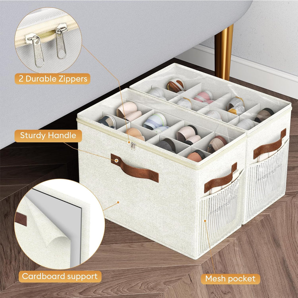 2 Pack Shoe Organizer for Closet, Foldable Shoe Storage with Adjustable