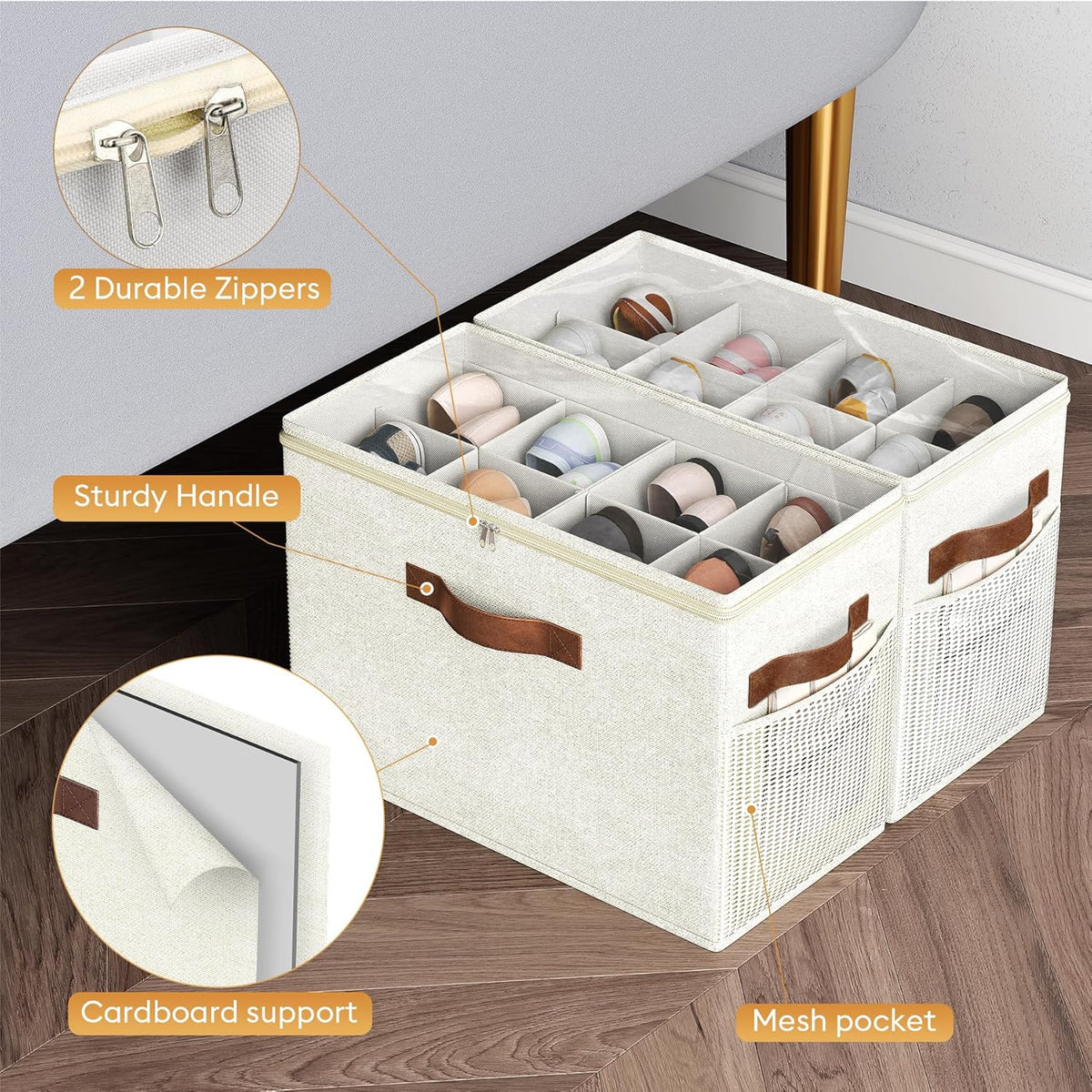 2 Pack Shoe Organizer for Closet, Foldable Shoe Storage with Adjustable