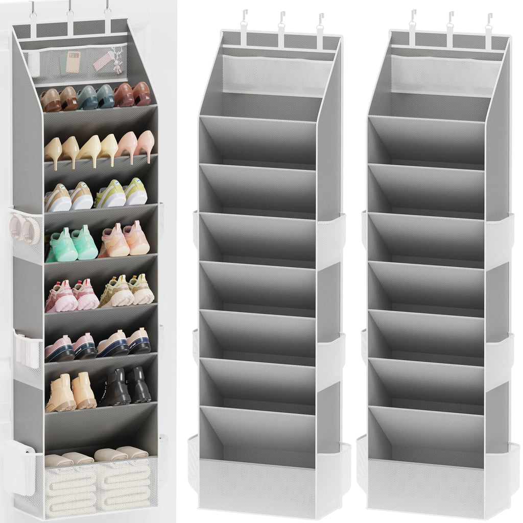 Criusia Shoe Organizer, Over the Door Shoe Organizer, Hanging Closet Shoe Storage with Large Deep Pockets, Fits 16–24 Pairs of Sneakers, Sandals, Boots, Gray