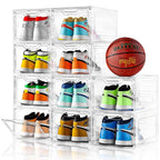 12 Pack Thicken & Sturdy Clear Shoe Storage Organizer with Magnetic Door, Shoe Boxes Clear Plastic Stackable for Closet, Shoe Rack for Sneaker Boot Container, Shoe Cabinet Fit up to US Size 12