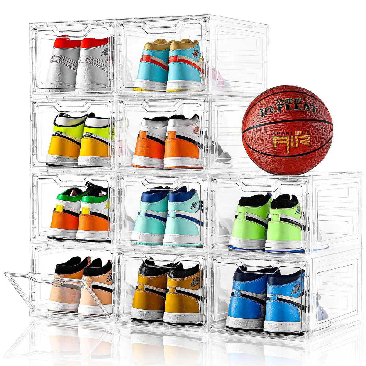 12 Pack Thicken & Sturdy Clear Shoe Storage Organizer with Magnetic Door, Shoe Boxes Clear Plastic Stackable for Closet, Shoe Rack for Sneaker Boot Container, Shoe Cabinet Fit up to US Size 12