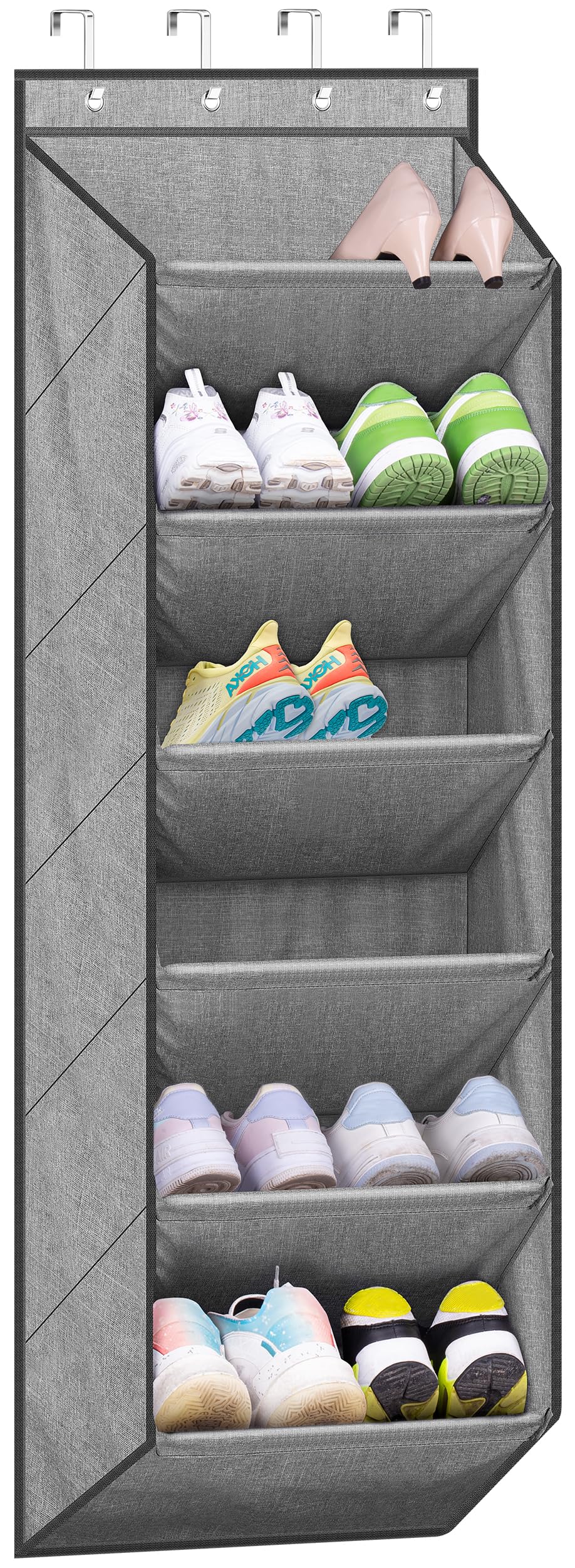 SLEEPING LAMB Over The Door Shoe Organizer for Closet with Large Deep Pockets, Narrow Shoe Rack for Door Hanging Boots Storage, Black