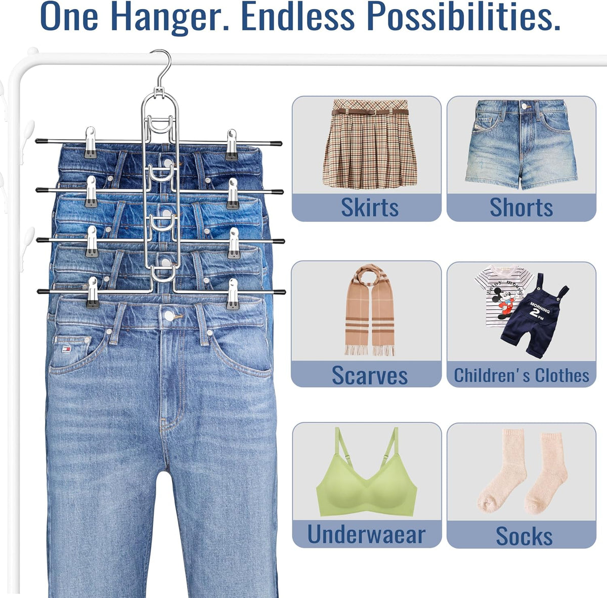 Pants Hangers With Clips, Newly Upgraded Detachable Space Saving Hangers for Skirts, Shorts & Trousers with Non slip clip,Heavy Duty Skirt Hangers - Hanging Closet Organizer And Storage,Patent Pending