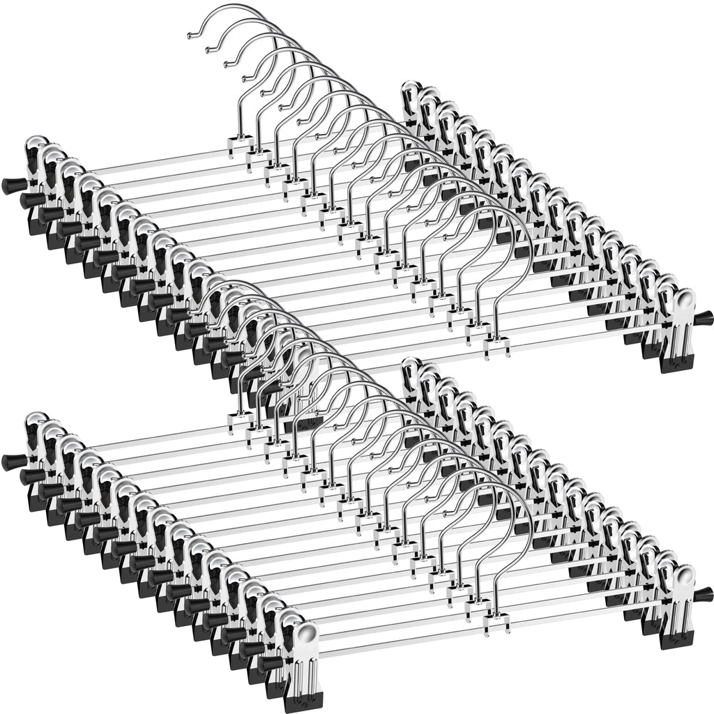 NORTHERN BROTHERS Pants Hangers - 50 Pack Skirt Hangers for Women Metal Hangers Space Saving for Trouser Shorts Coat Jean Adjustable Clip Men Kids Clothes
