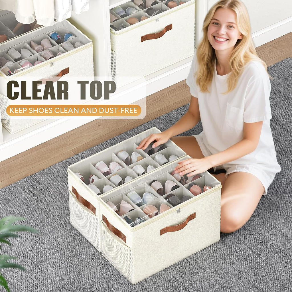 2 Pack Shoe Organizer for Closet, Foldable Shoe Storage with Adjustable