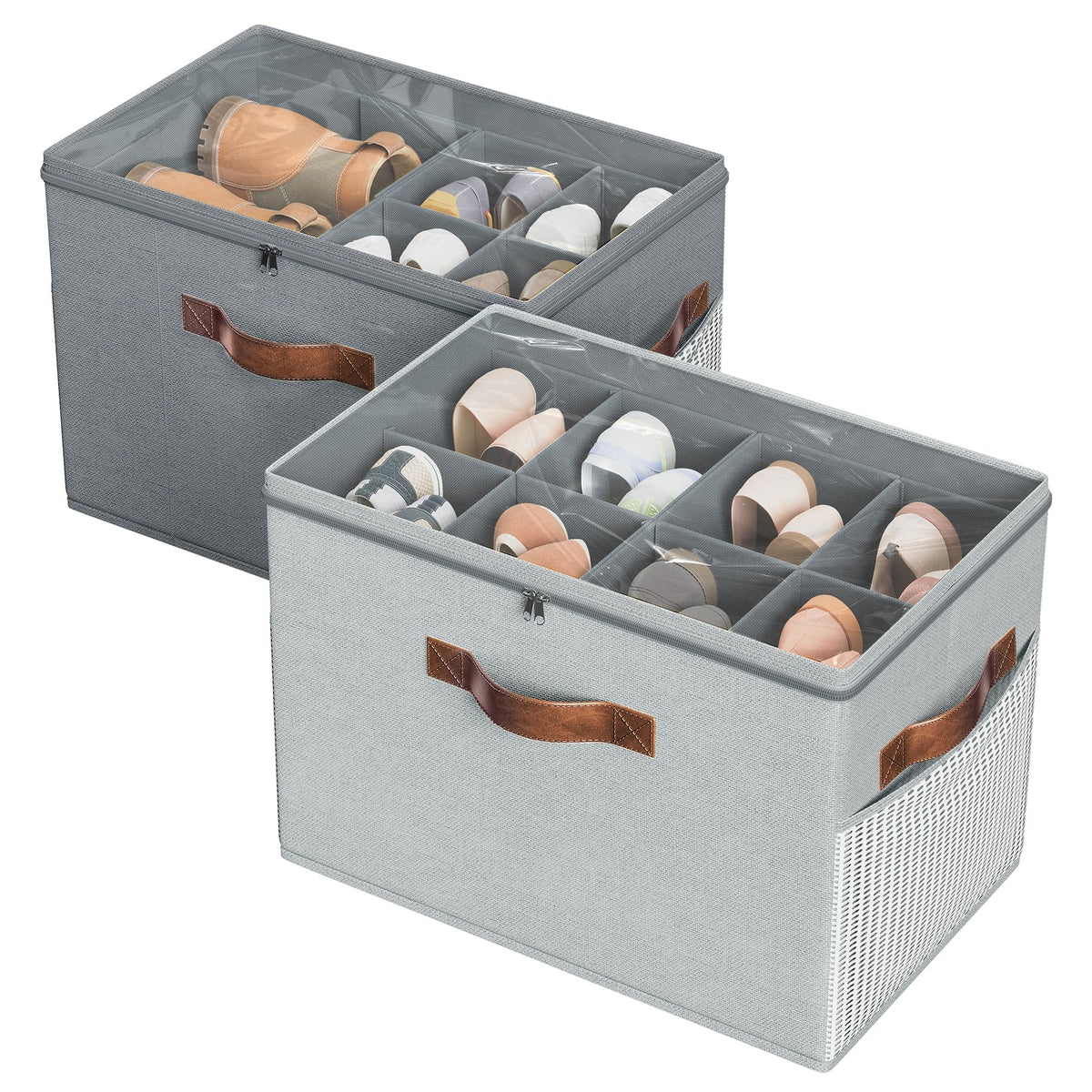 2 Pack Shoe Organizer for Closet, Foldable Shoe Storage with Adjustable