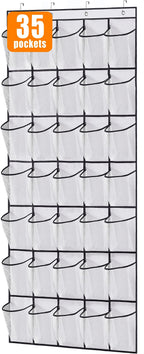 MISSLO 35 Large Pockets Over The Door Shoe Organizer Sturdy Oxford Fabric Hanging Shoe Rack for Door Mesh Closet Shoe Holder Hanger, White