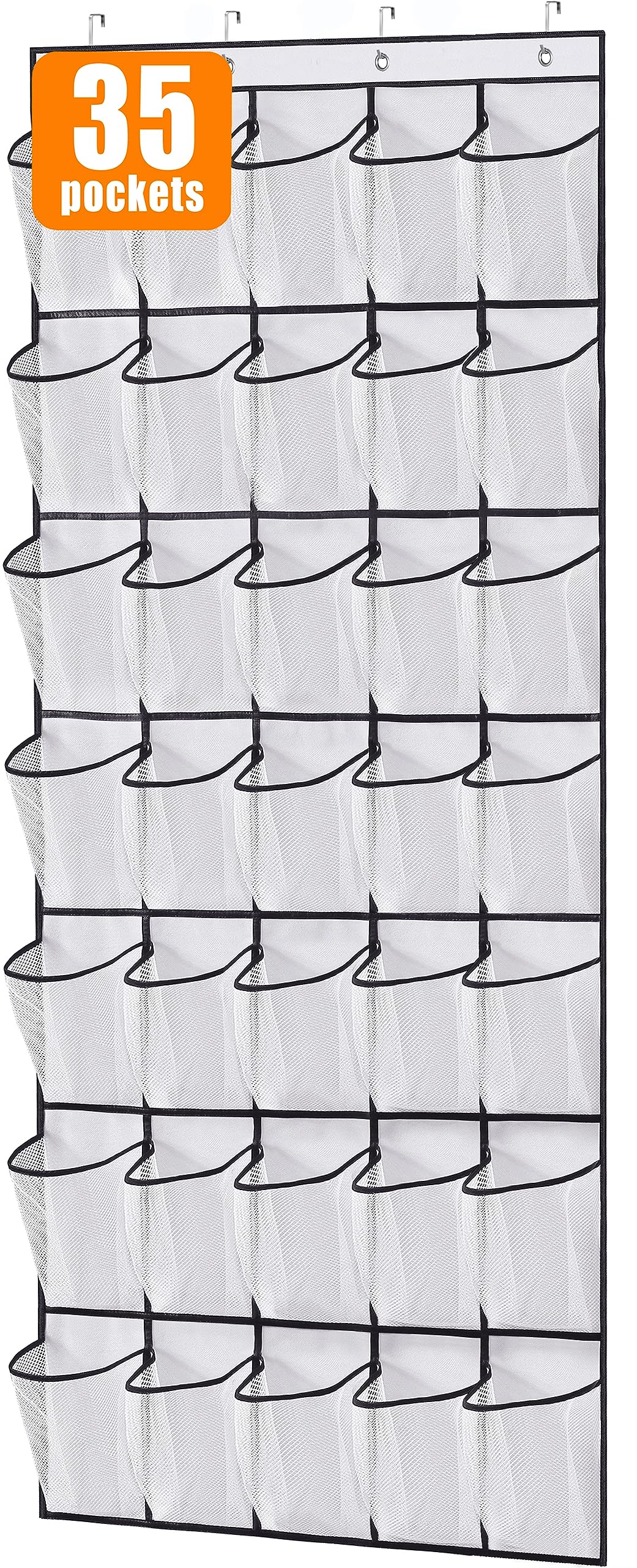 MISSLO 35 Large Pockets Over The Door Shoe Organizer Sturdy Oxford Fabric Hanging Shoe Rack for Door Mesh Closet Shoe Holder Hanger, White