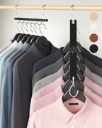 MORALVE Space Saving Hangers for Closet – 4 Pack European Beechwood 6-Tier Shirt Organizer with 360° Swivel Hook – Collapsible Clothes Hanger for Closet Organization (Hangers Not Included)