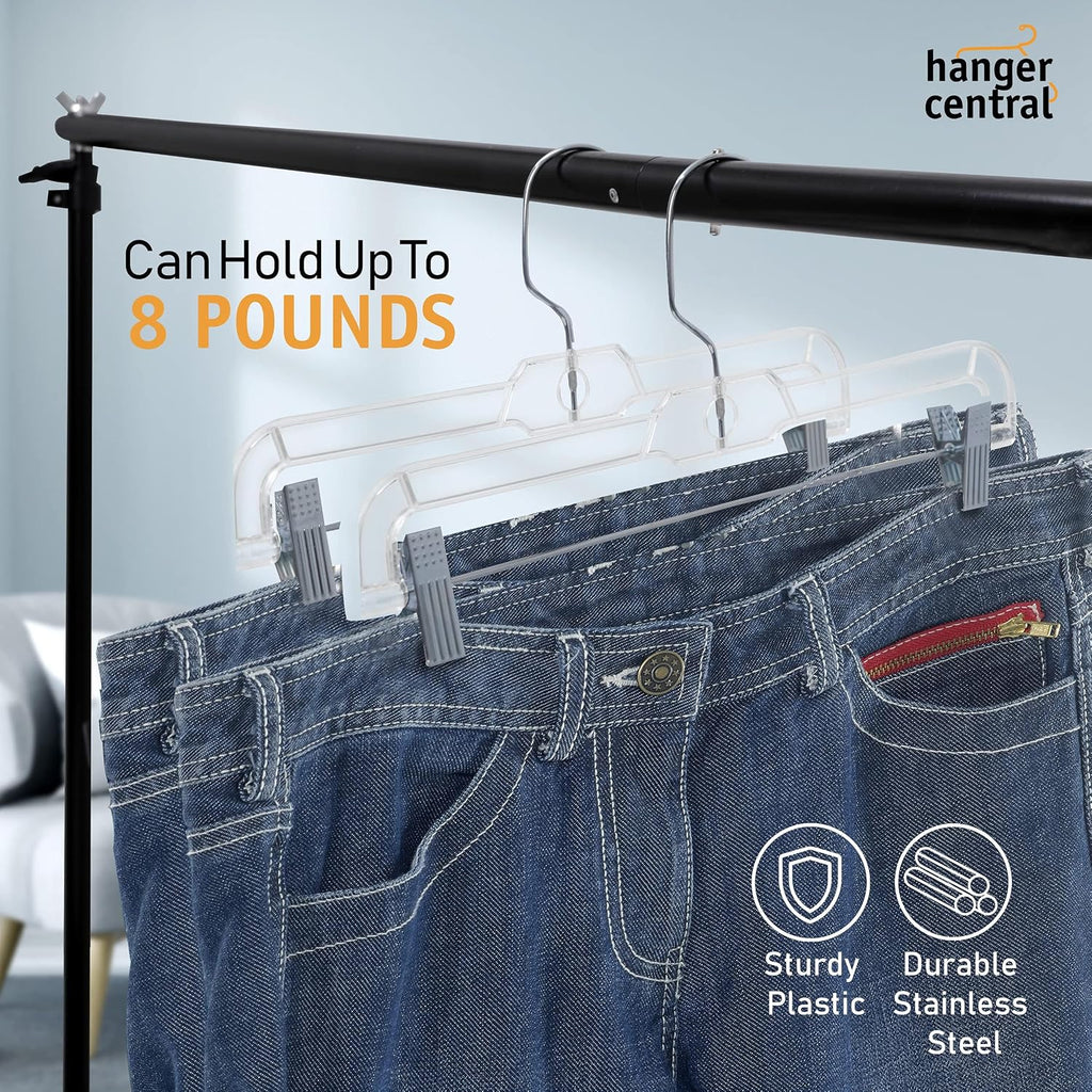14 Inch Clear Pants Hangers, 12 Pack